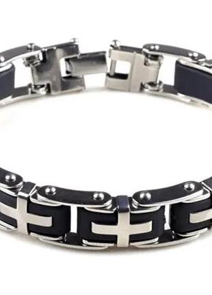 Мужской браслет из нержавеющей стали, крест, байкерський браслет