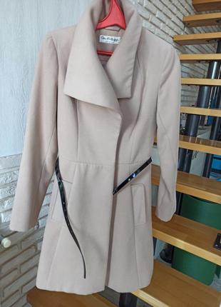 Осіннє пальто бежеве кремове кашемірове miss selfridge petite з підкладкою на кнопках10 фото