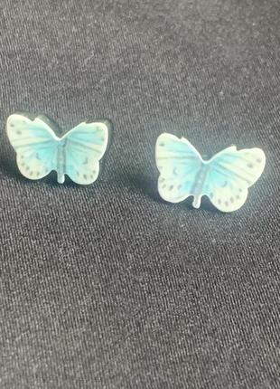 Серьги бабочки нежного голубого цвета