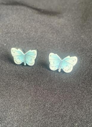 Сережки метелики ніжного блакитного кольору5 фото