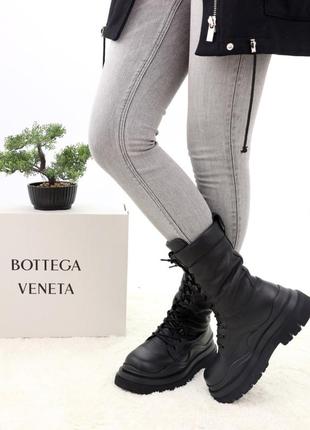 Bottega veneta black fur зимние массивные ботинки берцы с толстым мехом ботега венета с шнуровкой чорні масивні черевики сапожки натуральная кожа3 фото