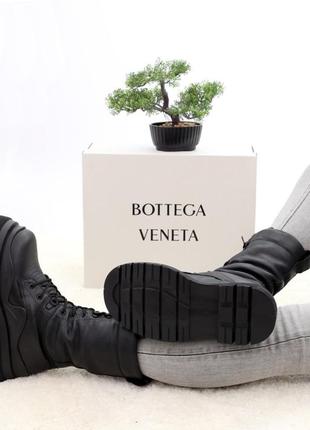 Bottega veneta black fur зимние массивные ботинки берцы с толстым мехом ботега венета с шнуровкой чорні масивні черевики сапожки натуральная кожа5 фото