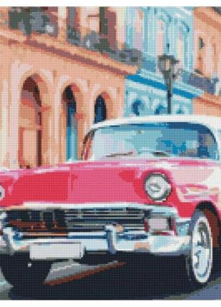 Алмазна мозаїка "рожевий автомобіль гавані" strateg ga0007 50х50 см топ
