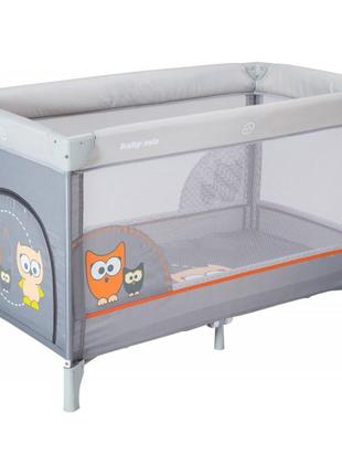 Дитяче ліжко манеж 2 в 1 на коліщатках, в комплекті матрац, сова сіра