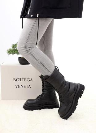 Bottega veneta black fur зимние массивные ботинки берцы с толстым мехом ботега венета с шнуровкой чорні масивні черевики сапожки натуральная кожа5 фото