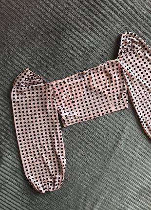 Розовий кроп топ блузка в горох7 фото
