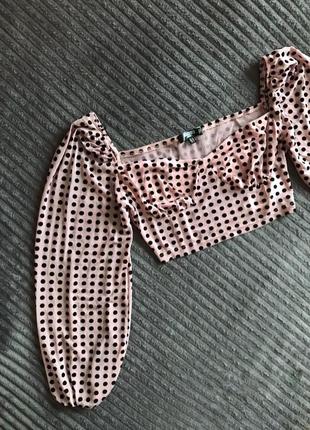 Розовий кроп топ блузка в горох5 фото