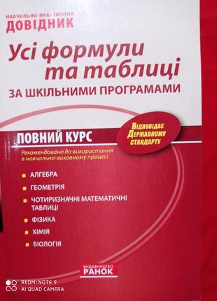 Усі формули та таблиці за шкільними програмами довідник алгебра геометрія фізика хімія біологія зно