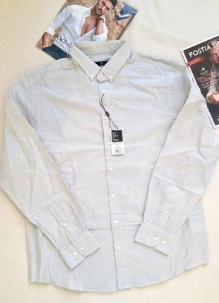 Рубашка плотная, белая в серую тонкую полоску, премиум качество, финляндия, house2 фото