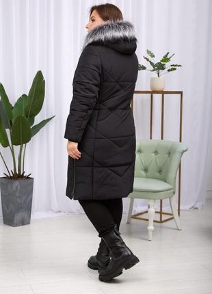 Чорне зимове жіноче пальто на тінсулейті, великі розміри. безкоштовна доставка.4 фото