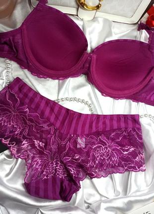 Яскравий малиновий / рожевий комплект жіночої нижньої білизни6 фото