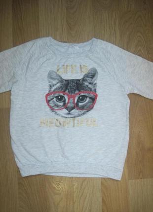 Свитшот толстовка кофта с кошкой 10-12р h&m