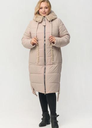 Зимове жіноче пальто з хутряним коміром "мішель", беж