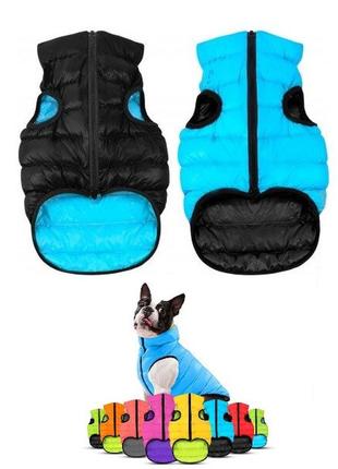 Розмір еs #2 курточка hello жилетка на блискавці двостороння для собак  чорно-блакитна розмір еs #2