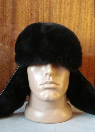 Кожаная шапка-ушанка с натуральным мехом rommani