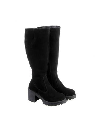 Зимові замшеві чоботи чорні | 6856