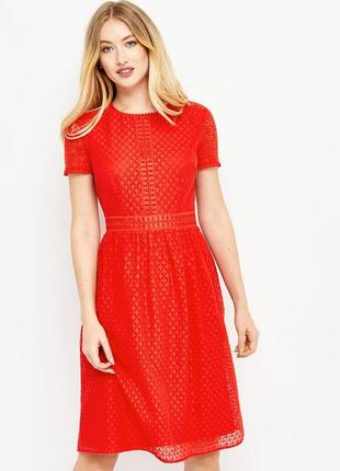 Хлопковое кружевное платье красного цвета британского бренда oasis1 фото