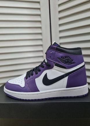 Кросівки nike air jordan 1 retro purple court white 💜🖤🤍