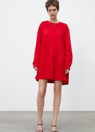 Красное платье из хлопка zara