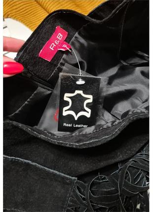 Кожаная черная юбка карандаш r&b с поясом3 фото