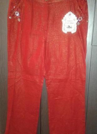 Крутые нарядные прямые брюки красного цвета anna perenna, р. 48 (50-52).