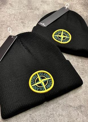 Мужские чёрные шапки stone island чоловічі чорні шапки stone island