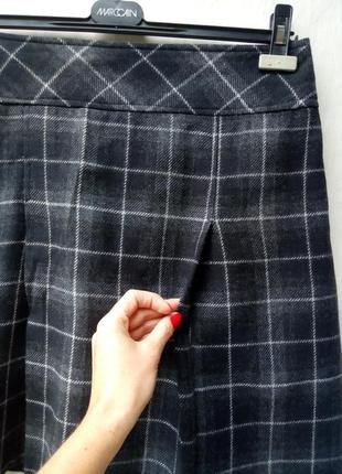 Шерстяная меланж（серая）юбка в клетку впереди складки,классическая,офисная.3 фото