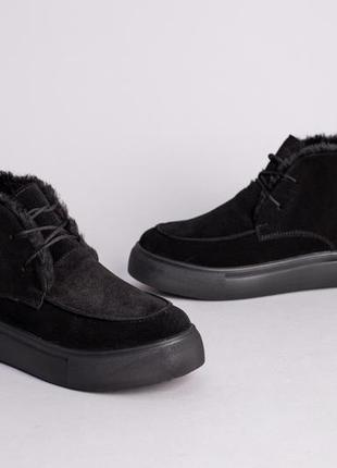 Ботинки женские замшевые черные на шнурках, зимние7 фото