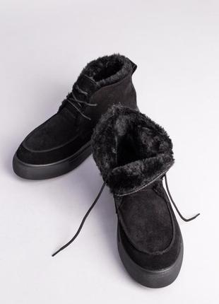 Ботинки женские замшевые черные на шнурках, зимние2 фото