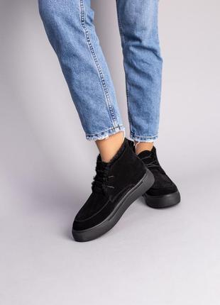 Ботинки женские замшевые черные на шнурках, зимние3 фото
