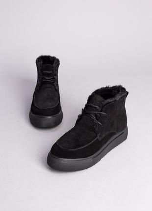 Ботинки женские замшевые черные на шнурках, зимние8 фото