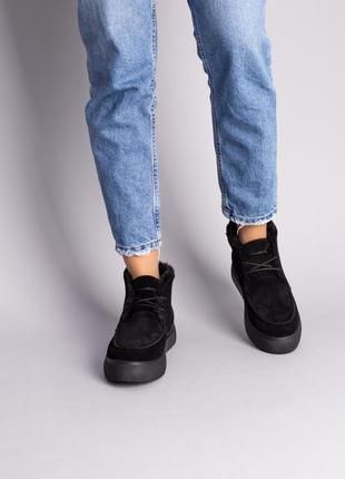 Ботинки женские замшевые черные на шнурках, зимние6 фото