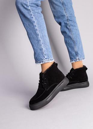 Ботинки женские замшевые черные на шнурках, зимние4 фото