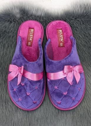 Женские комнатные тапочки фиолетовые белста с закрытым носком велюровые3 фото