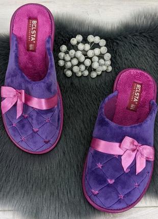 Женские комнатные тапочки фиолетовые белста с закрытым носком велюровые4 фото