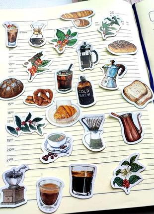Набір наклейки для скрапбукінгу наліпки стікери красиві зображення кава випічка для рукоділля творчості щоденників блокнота записника планер