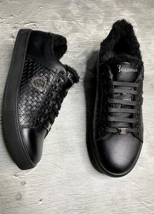 Зимові кеди кроссовки обувь мужская кожа billionaire чорні4 фото