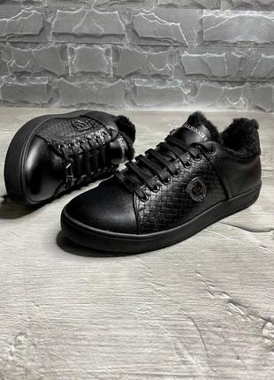 Зимові кеди кроссовки обувь мужская кожа billionaire чорні1 фото