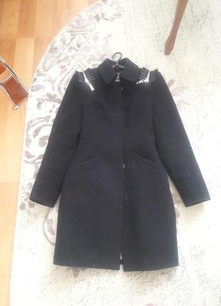 Кашемировое черное демисезонное пальто размер хс3 фото