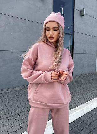 Женский спортивный костюм тройка на флисе с шапкой