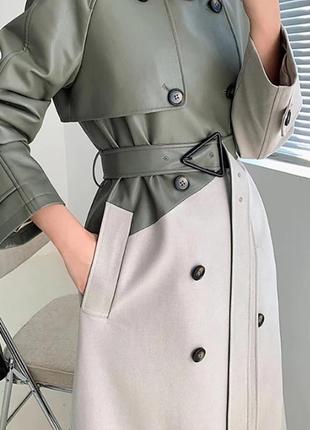 Wow☘️ новое пальто оливкового цвета, кожаные вставки в стиле zara2 фото