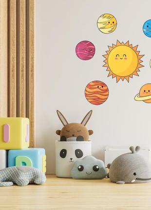 Набор наклеек на стену в детскую комнату "космос: солнечная система" (7 элементов)