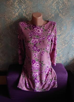 Женское теплое трикотажное платье в цветы р.s/m5 фото