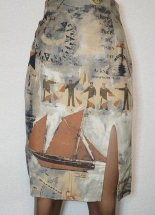 Лёгкая юбка-миди с цельнокроеным поясом высокая посадка и с разрезом.  из вискозы