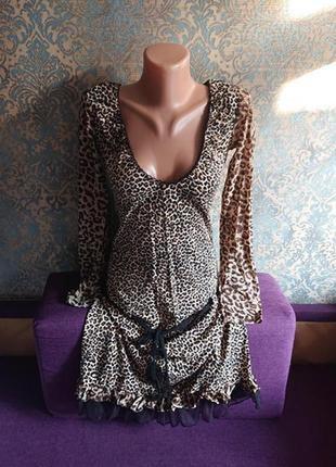 Красивое женское платье леопардовый принт с длинным рукавом р.44/463 фото