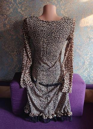 Красивое женское платье леопардовый принт с длинным рукавом р.44/464 фото