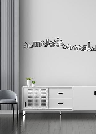 Набор наклеек на стену (стекло, мебель, зеркало, металл) "город (контуры домов, замка и деревьев)"