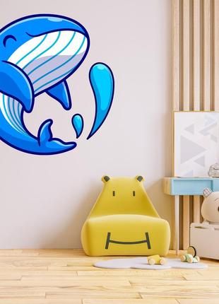 Наклейка на стену в детскую комнату "синий кит"1 фото