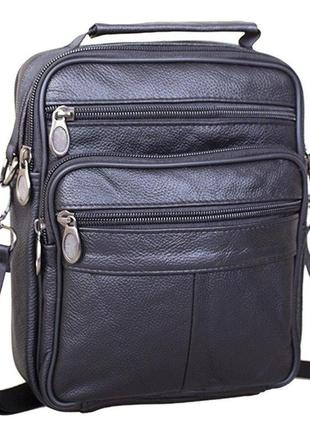 Кожаная мужская сумка через плечо вместительная барсетка из кожи 8s202 черная польша