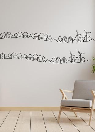 Набор наклеек на стену (стекло, мебель, зеркало, металл) "город (контуры домов, ветряков и деревьев)"